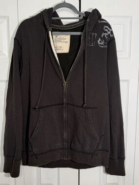 Vintage American Eagle Full Zip Hooded Sweatshirt - Dark Gray XL